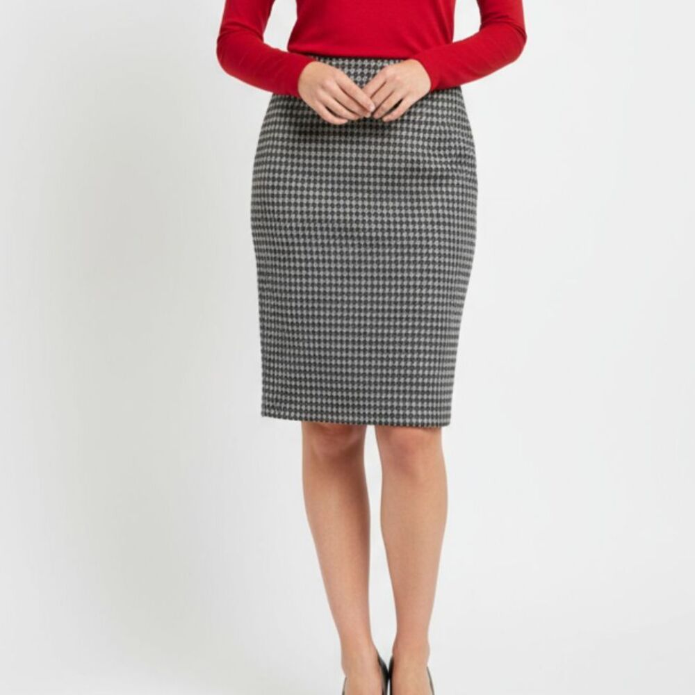 J Crew Gray Herringbone Knee Length Pencil Skirt 8 NEW